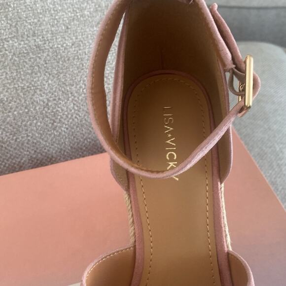 Lisa Vicky Gemi V Dusty Pink Kid Suede Wedge Espadrille Heel Sandal - Picture 13 of 13